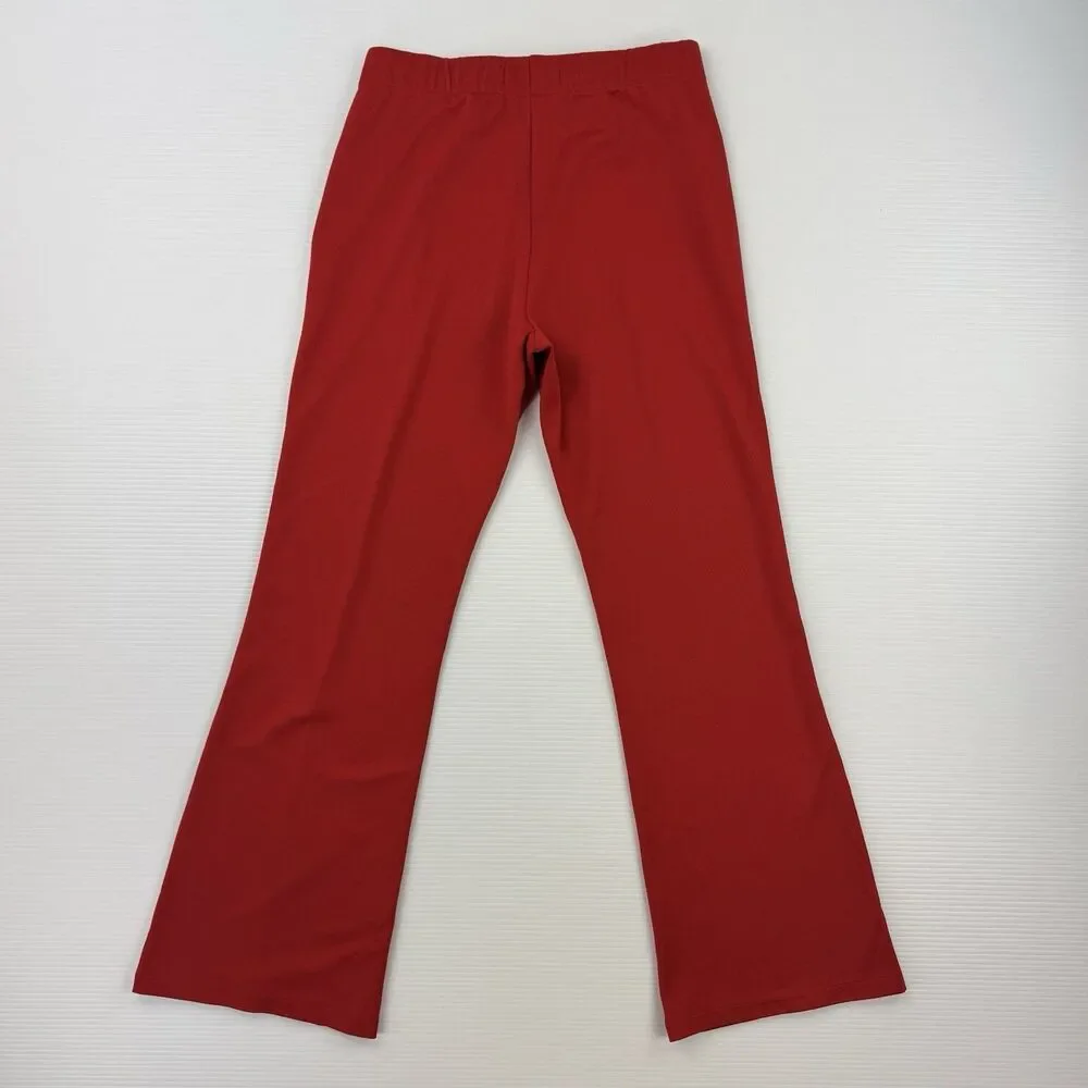 Tory Burch Sport Red Track Pants Women Large Flare Leg Stretch Pull On